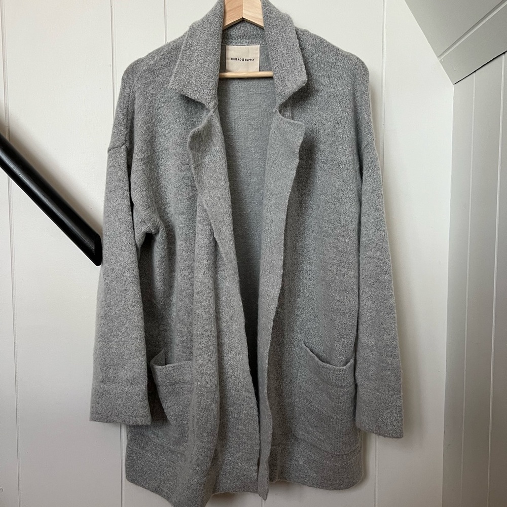 Thread & Supply Soft Gray Open-Front Cardigan